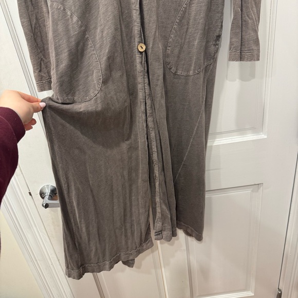 Free People Intimately Grey Longline Duster Cardigan Snap Button XS Boho Cotton - Picture 5 of 12